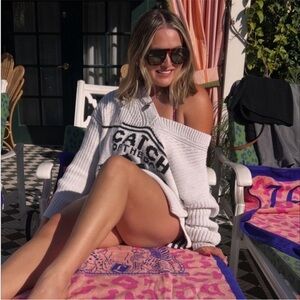 Maeve Catch of the Day V-Neck Nautical Linen-Blend Sweater 2X